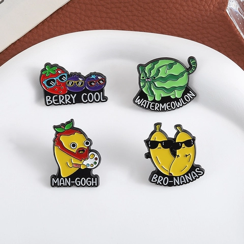 Creative Giochi Di Parole Frutta Spilla Smalto Watermeowlon Bro-nanas Berry Cool Man-Gogh Lega Spilla Per Zaino Vestiti