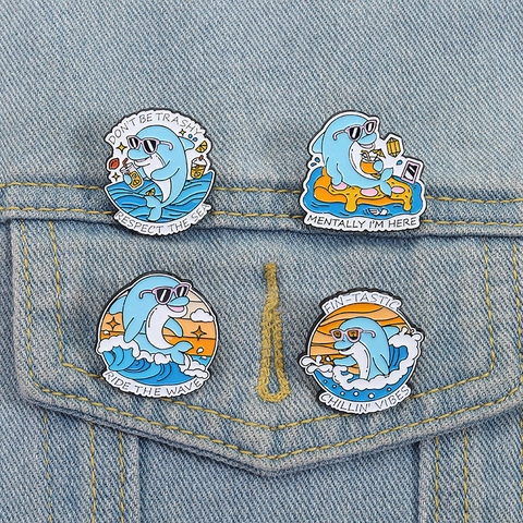 Cartoon Dolphin Enamel Pin Zinc Alloy Summer Beach Ocean Theme Brooch For Women Men Clothing Backpack Hat Decoration Jewelry