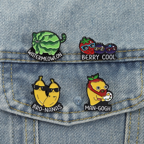 Cute Funny Fruit Enamel Brooch Zinc Alloy Cartoon Badge Berry Cool Watermeowlon Pun Pins For Backpack Jacket Jewelry Gift