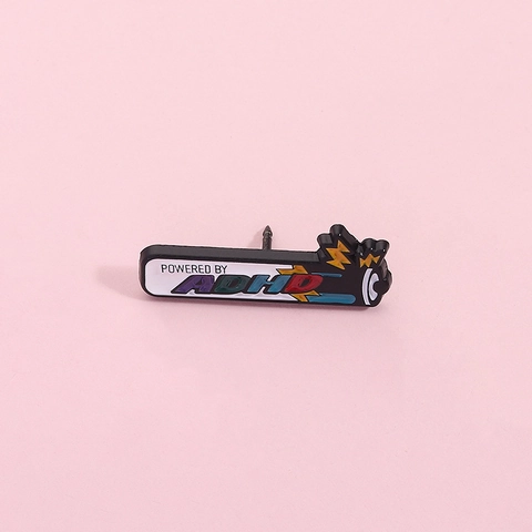 Creative Battery Shape Enamel Pin Powered By ADHD Cartoon Badge Fun Metal Brooch For Bags Jackets Accessories Unisex Jewelry