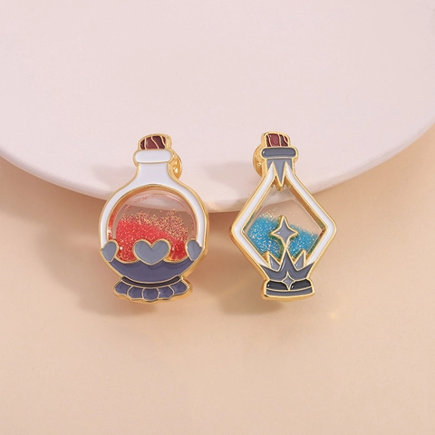 Magic Potion Bottle Shaker Enamel Pin Zinc Alloy Glitter Badge Heart Star Fantasy Brooch For Clothes Backpack Jewelry Gift