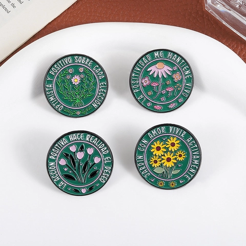 Spilla Artistica Rotonda In Lega Con Citazioni Ispiratrici Spagnole Pin Smaltata Floreale Per Decorazione Zaino Vestiti