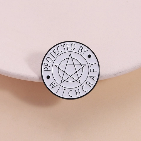 Pentagram Protected By Witchcraft Round Enamel Pin Zinc Alloy Brooch Badge For Clothing Bags Backpacks Accessories Unisex Jewelry Gift