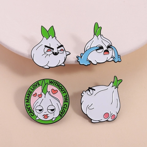 Funny Cartoon Garlic Enamel Pin Zinc Alloy Metal Brooch Cute Personified Garlic Badges For Clothes Backpack Decoration Humorous Pins Jewelry Collection