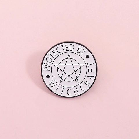 Pentagram Protected By Witchcraft Round Enamel Pin Zinc Alloy Brooch Badge For Clothing Bags Backpacks Accessories Unisex Jewelry Gift