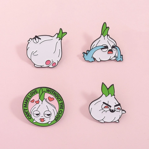 Funny Cartoon Garlic Enamel Pins Alloy Personalized Vegetable Emoji Badges For Clothes Bag Accessories Jewelry Gift