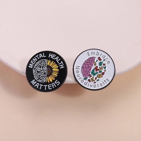 Épingle en Émail Santé Mentale Neurodiversité Alliage de Zinc Cerveau Tournesol Papillon Badge Bijoux pour Décoration de Vêtements
