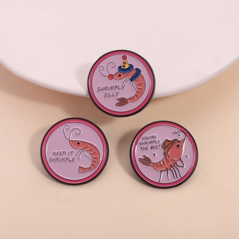 Funny Cartoon Shrimp Enamel Pin Zinc Alloy Round Brooch With Pun Lettering Creative Funny Clothing Badge For Women Men