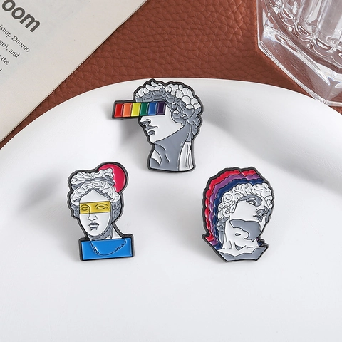 Vintage Artistic Ancient Greek Sculpture Enamel Brooch David Venus Statue Pins Pop Art Rainbow Design Clothing Badge Accessories