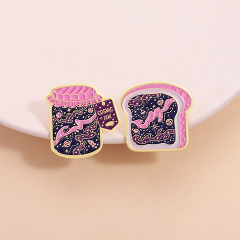 Creative Cosmic Jam Starry Night Toast Enamel Pin Set Dreamy Galaxy Theme Zinc Alloy Brooch Badge For Clothing Backpack Accessories