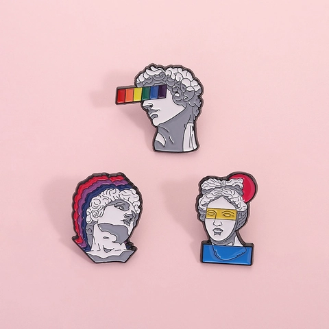 Artistic Rainbow David Statue Enamel Pin Creative Greek Sculpture Portrait Brooch Zinc Alloy Pop Art Lapel Badge Jewelry