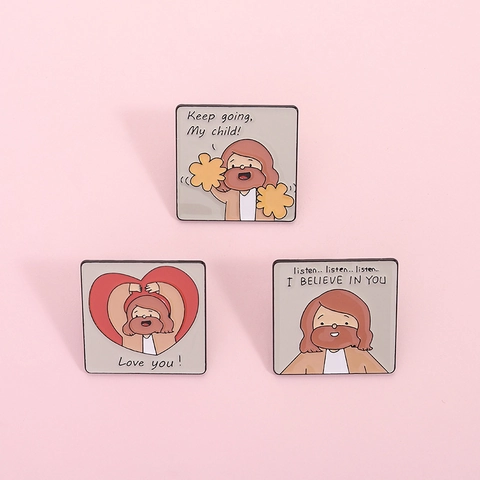 Cartoon Jezus Inspirerend Citaat Emaille Pin Badge Vierkante Legering Religieuze Broche Voor Kleding Rugzak Decoratie Cadeau