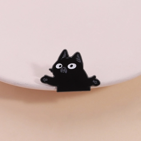 Süße Lustige Schwarze Katze Emaille Brosche Zinklegierung Cartoon Tier Abzeichen Pin Für Kleidung Taschen Dekoration Modeschmuck Geschenk