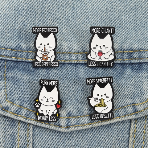 Funny Cartoon White Cat Enamel Pin Humorous Animal Pun Zinc Alloy Brooch Cute Cat Badge For Clothes Backpack Accessories Gift