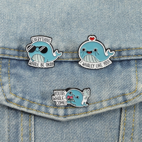Cute Cartoon Blue Whale Enamel Pin Funny Pun Ocean Animal Badge Zinc Alloy Brooch Decorative Jewelry For Clothes Bag Lapel Hat