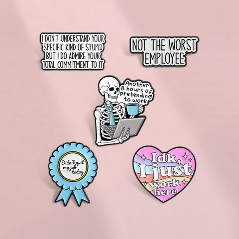 Funny Skeleton Workplace Humor Enamel Brooch Pin Zinc Alloy Heart Medal Award Badges For Men Women Accessories Gift