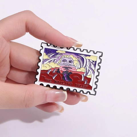 Creative Cartoon Stamp Shape Enamel Pin Fantasy Island Skeleton Brooch Alloy Badge For Backpack Clothing Hat Decorative Jewelry Gift
