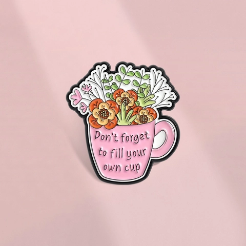 Inspirierende Emaille-Anstecknadel Rosa Tasse Blume Zinklegierung Brosche Abzeichen Für Kleidung Taschen Damen Herren Schmuck