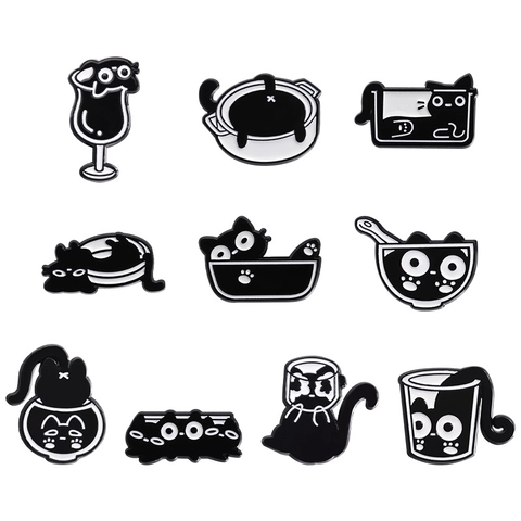 Cartone Animato Nero Bianco Gatto Liquido Spilla In Smalto Creativo Animali In Tazze Spille In Smalto Per Zaino Vestiti Spilla Gioielli Regalo