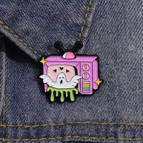 Broche Creativo de Televisión con Fantasma de Dibujos Animados Aleación Esmalte Insignia para Ropa Halloween Accesorios Joyería