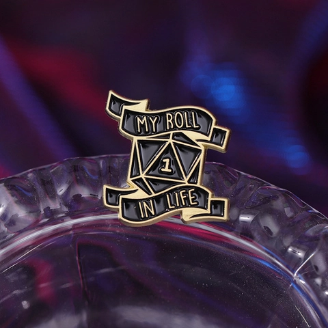 Creative Tabletop RPG D20 Dice Enamel Brooch My Roll In Life Letter Alloy Badge Pin For Backpack Clothes Unisex Geek Jewelry