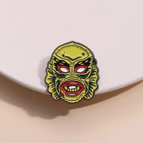 Creative Cartoon Monster Head Alloy Enamel Brooch Quirky Fishman Metal Badge Lapel Pin For Halloween Party Clothing Jewelry Accessories