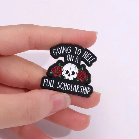 Going To Hell On A Full Scholarship Emaille Pin Gothic Totenkopf Rose Zinklegierung Abzeichen Brosche Zubehör Für Damen Herren