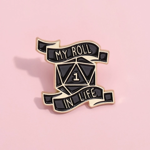 Creative Tabletop RPG D20 Dice Enamel Brooch My Roll In Life Letter Alloy Badge Pin For Backpack Clothes Unisex Geek Jewelry