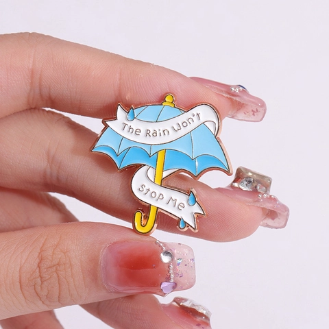 Inspirational Umbrella Enamel Brooch Pin With Ribbon The Rain Wont Stop Me Zinc Alloy Metal Badge For Clothes Bags Jewelry Gift