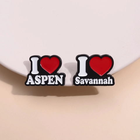 I Love ASPEN Savannah Enamel Pin Badge Zinc Alloy Heart Letter Brooch Backpack Clothing Jewelry Gift For Travel Daily