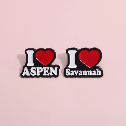 Spille Creative in Smalto a Cuore I Love Aspen Savannah Distintivo in Metallo Gioielli Souvenir Regalo per Zaino Vestiti