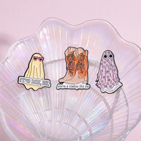 Ghost Cowboy Boot Enamel Pin Brooch Alloy Floral Heart Sunglasses Lyrics Badge For Backpack Clothes Decoration Accessories