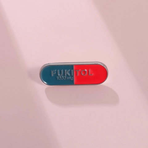 Creative Medicine Pill Capsule Enamel Brooch Zinc Alloy FUKITOL Badge Humorous Clothes Accessory For Unisex Daily Fashion