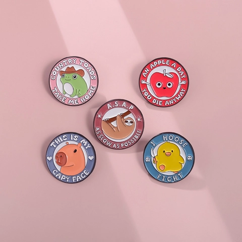 Funny Cartoon Enamel Pin Sloth Frog Capybara Animal Brooch Badge For Backpack Clothes Accessories Unisex Jewelry Gift