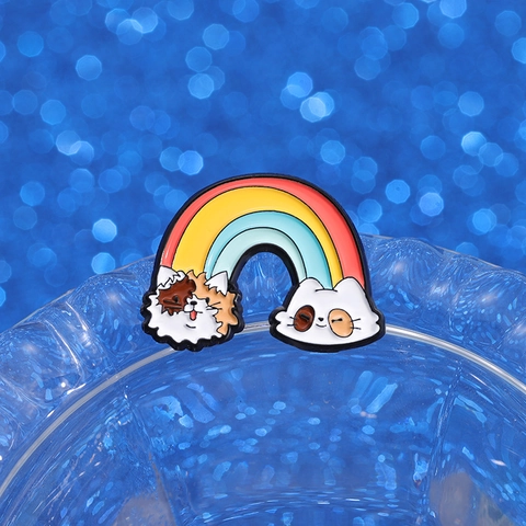 Creative Cartoon Rainbow Cat Enamel Brooches Alloy Animal Pencil Cloud Lapel Pins For Clothes Backpack Decoration Unisex