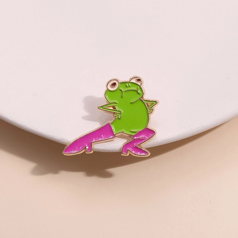 Broche de Esmalte Divertido de Rana de Dibujos Animados Con Botas Rosas Pin de Insignia de Animal de Aleación de Zinc Joyería Regalo para Mujeres Hombres Ropa Bolsa