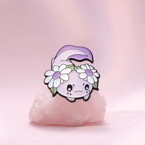 Cute Cartoon Axolotl Enamel Pin Alloy Animal Badge Sunflower Cactus Flower Pattern Decorative Brooch For Backpack Clothing Gift