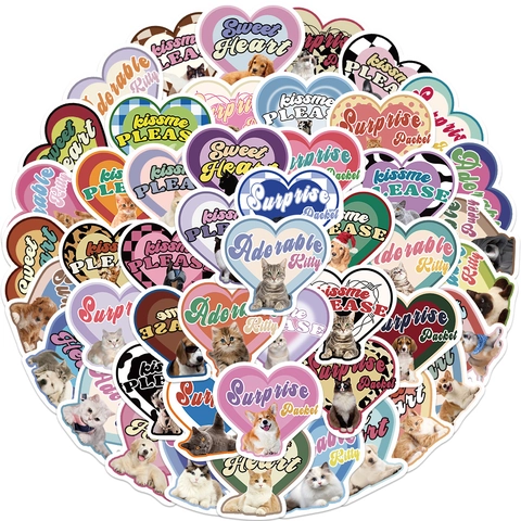 Vintage Hartvormige PVC-Stickers Waterdichte Huisdier Kat Hond Decals Voor Laptop Koffer Gitaar DIY Decoratieve Stickers