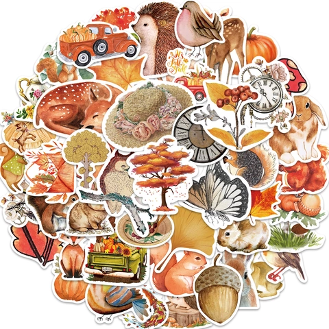 Pegatinas de Animales del Bosque de Otoño Impermeables PVC para Laptop Scrapbooking Journaling DIY Otoño Acción de Gracias Decoración