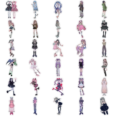Autocollants Fille Anime Imperméables Décalcomanies PVC Pour Ordinateur Guitare Bagage Coque Téléphone Y2K Streetwear Punk