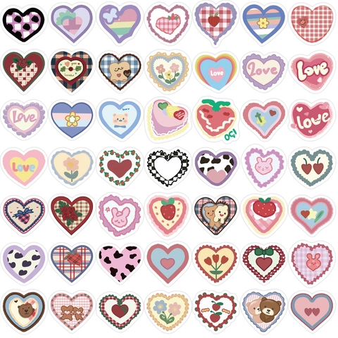Cute Heart Shaped Stickers Set Waterproof PVC Cartoon Animals Floral Pattern For DIY Scrapbooking Journal Laptop Decoration Multi Style Stickers