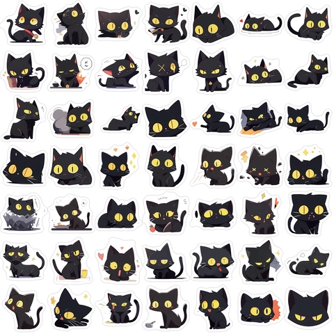 Süße Cartoon Schwarze Katze Aufkleber Wasserdicht PVC Vinyl Decals Für Laptop Gepäck Gitarre DIY Schwarze Katze Aufkleber