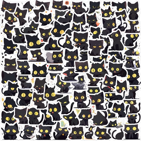 Süße Cartoon Schwarze Katze Aufkleber Wasserdicht PVC Vinyl Decals Für Laptop Gepäck Gitarre DIY Schwarze Katze Aufkleber