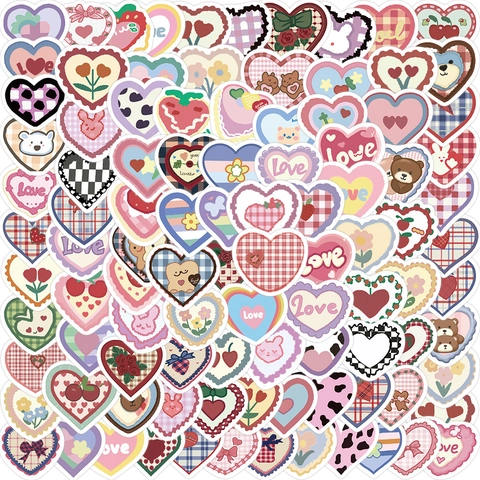 Cute Heart Shaped Stickers Set Waterproof PVC Cartoon Animals Floral Pattern For DIY Scrapbooking Journal Laptop Decoration Multi Style Stickers