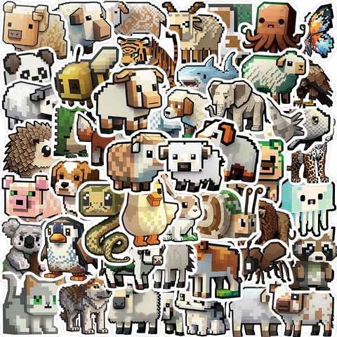 Pixel Art Animal Stickers Waterproof PVC Voxel Style Mosaic Decals For Laptop Luggage Guitar DIY Decor Graffiti Stickers