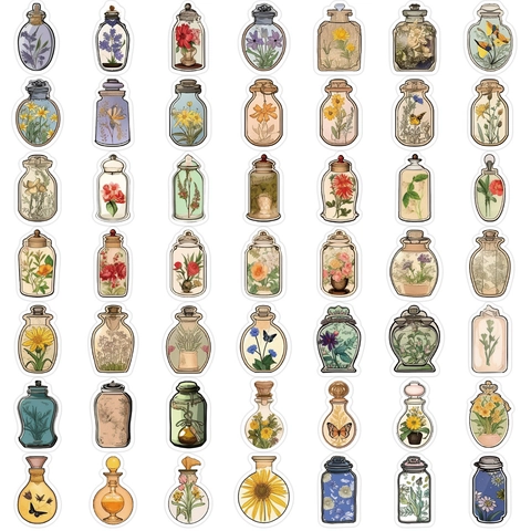 Vintage Floral Vases Decorative Stickers Waterproof PVC Vinyl Decal For Journaling Laptop Suitcase DIY Scrapbooking Stationery