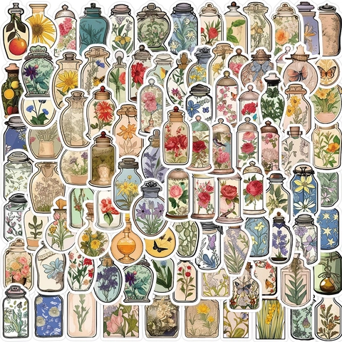 Vintage Floral Vases Decorative Stickers Waterproof PVC Vinyl Decal For Journaling Laptop Suitcase DIY Scrapbooking Stationery