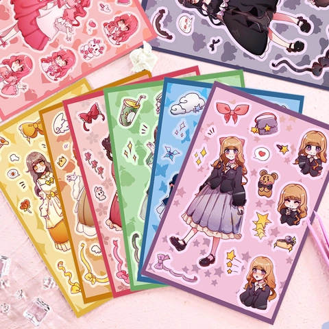 Adesivi Ragazza Anime Kawaii in PVC Impermeabile Decalcomanie Decorative Fai-da-te per Scrapbooking Cover Telefono Cancelleria
