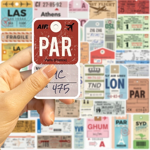 Vintage Travel Boarding Pass Stickers Waterproof PVC Retro Airport Code Luggage Tags For Suitcase Laptop Guitar DIY Decal
