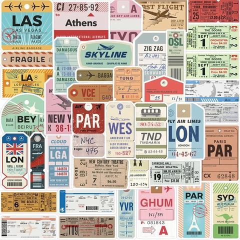 Vintage Travel Boarding Pass Stickers Waterproof PVC Retro Airport Code Luggage Tags For Suitcase Laptop Guitar DIY Decal